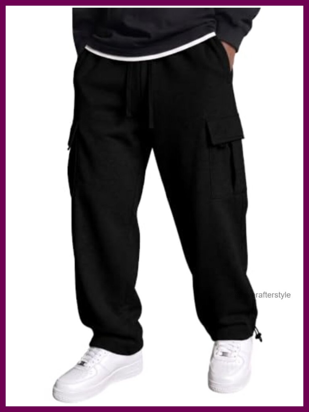 Men's Fleece-Lined Cargo Sweatpants Wide Leg Jogger Pants